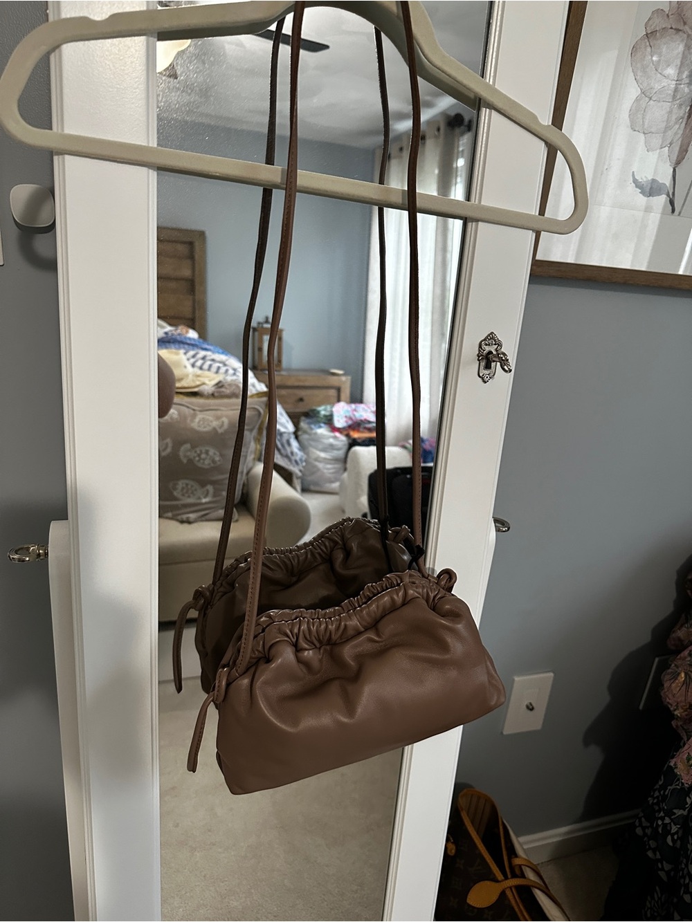 Mansur Gavriel Brown Ruched Drawstring Crossbody biscotto